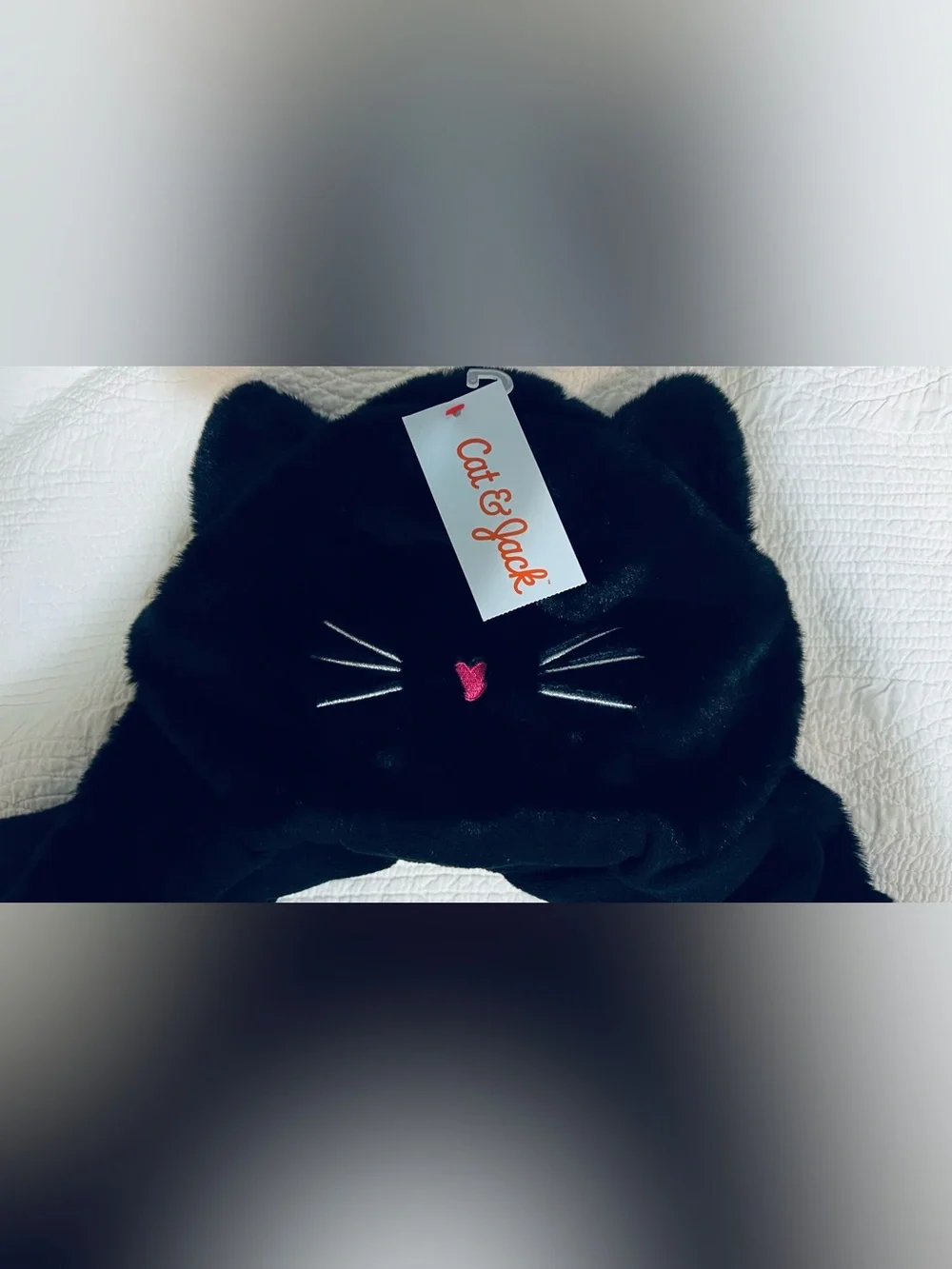 Cat & Jack Black Plush hat with extended mittens